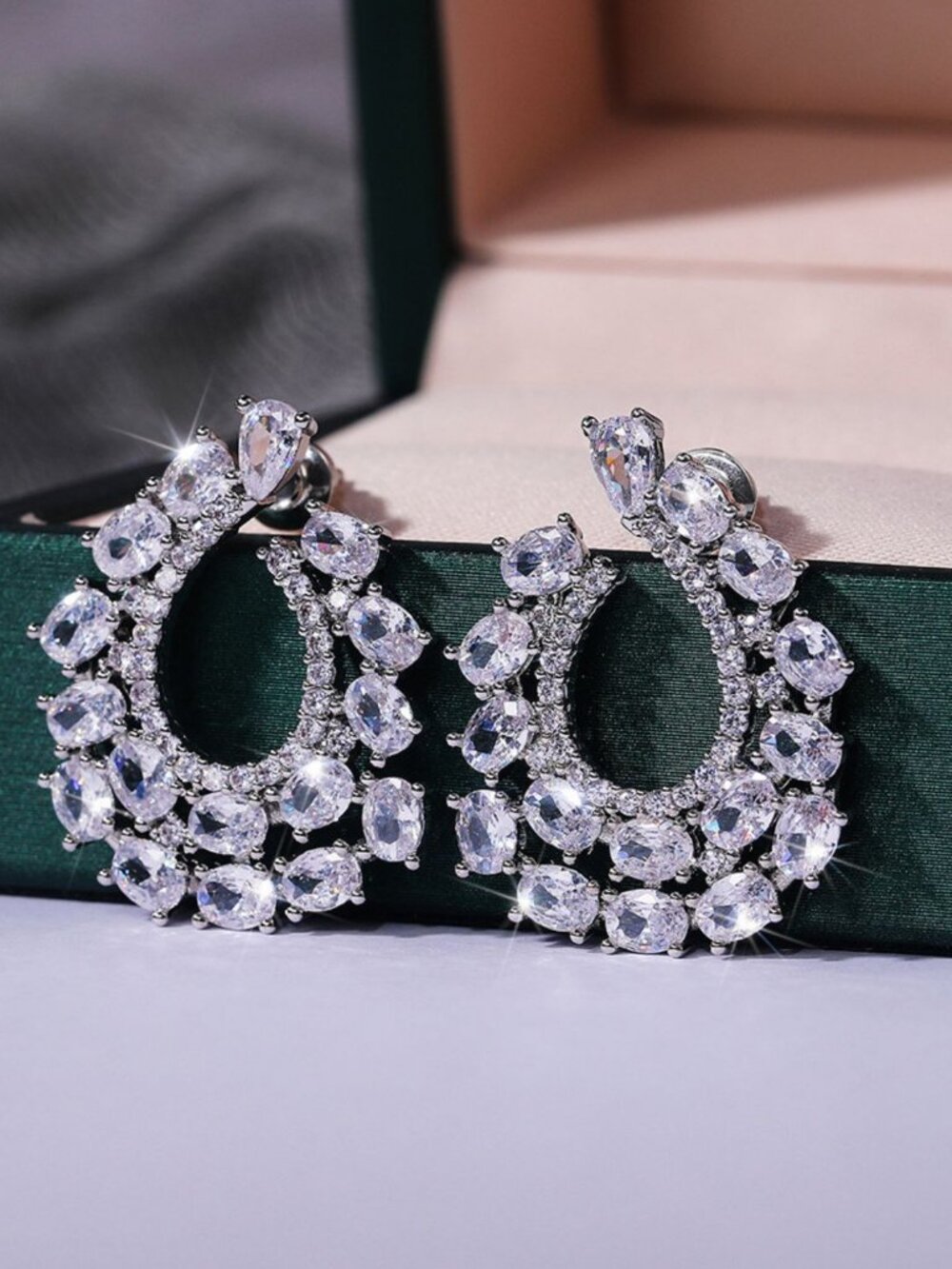 crystal silver earrings luxury wedding